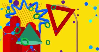 Metin için yeri olan geometrik grafik retro tema arkaplan animasyonu. Asgari geometrik elementler çerçeve video. Reklam için klasik soyut şekiller.