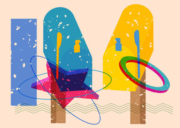 Risograph Mailbox with geometric shapes. Objects in trendy riso graph print texture style design with geometry elements.