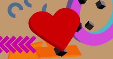 Geometrik grafikli eski sevgililer günü temalı bir kalp. Minimum geometrik elementler animasyonu. Klasik soyut şekiller reklam için resimleme.