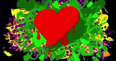 Red Heart Graffiti etiket animasyonu. Soyut modern sokak sanatı video dekorasyonu şehir boyama tarzında gerçekleştirildi.