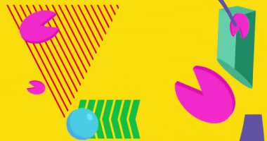 Metin için yeri olan geometrik grafik retro tema arkaplan animasyonu. Asgari geometrik elementler çerçeve video. Reklam için klasik soyut şekiller.