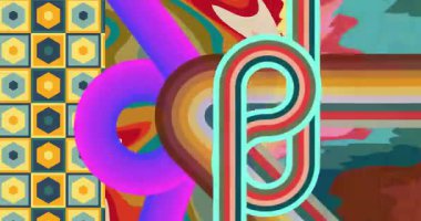 70 'lerin Retro Arkaplan animasyonu ile Groovy 1970' lerin sanat videosu. Minimalist Vintage tasarımı, eski moda renk çizimi.