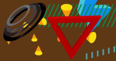 Metin için yeri olan geometrik grafik retro tema arkaplan animasyonu. Asgari geometrik elementler çerçeve video. Reklam için klasik soyut şekiller.