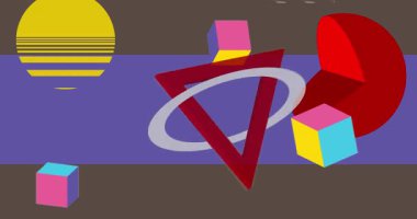 Metin için yeri olan geometrik grafik retro tema arkaplan animasyonu. Asgari geometrik elementler çerçeve video. Reklam için klasik soyut şekiller.