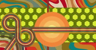 70 'lerin Retro Arkaplan animasyonu ile Groovy 1970' lerin sanat videosu. Minimalist Vintage tasarımı, eski moda renk çizimi.