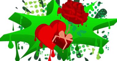 Kırmızı Kalp, Hediye Kutusu ve Rose Graffiti etiket animasyonu. Soyut modern sokak sanatı video dekorasyonu şehir boyama tarzında gerçekleştirildi.