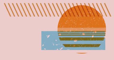 Renkli geometrik şekiller animasyon. Moda riso grafik tasarımlı nesne. Geometri ögeleri soyut risograph doku tarzı video.