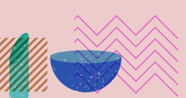 Renkli geometrik şekiller animasyon. Moda riso grafik tasarımlı nesne. Geometri ögeleri soyut risograph doku tarzı video.