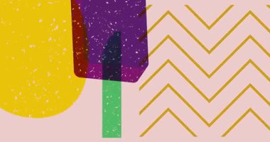 Renkli geometrik şekiller animasyon. Moda riso grafik tasarımlı nesne. Geometri ögeleri soyut risograph doku tarzı video.