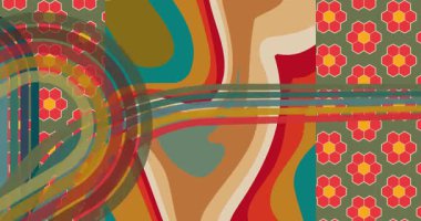 70 'lerin Retro Arkaplan animasyonu ile Groovy 1970' lerin sanat videosu. Minimalist Vintage tasarımı, eski moda renk çizimi.