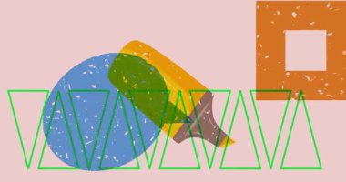 Risograph Keçeli Kalem ve geometrik şekilli konuşma balonu animasyonu. Moda riso grafik tasarım videosunda nesne taşınıyor.