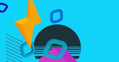 Metin için yeri olan geometrik grafik retro tema arkaplan animasyonu. Asgari geometrik elementler çerçeve video. Reklam için klasik soyut şekiller.