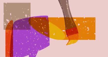 Geometrik şekilli Risograph fırça ve konuşma balonu animasyonu. Moda riso grafik tasarım videosunda nesne taşınıyor.