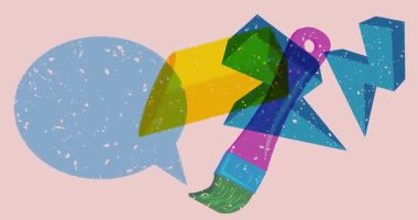 Geometrik şekilli Risograph fırça ve konuşma balonu animasyonu. Moda riso grafik tasarım videosunda nesne taşınıyor.