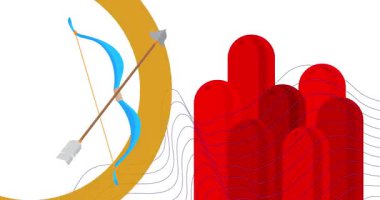 Antik ok geometrik grafik retro eski silah temalı arka plan videosu. Minimum geometrik elementler animasyonu. Klasik soyut şekiller reklam için resimleme.