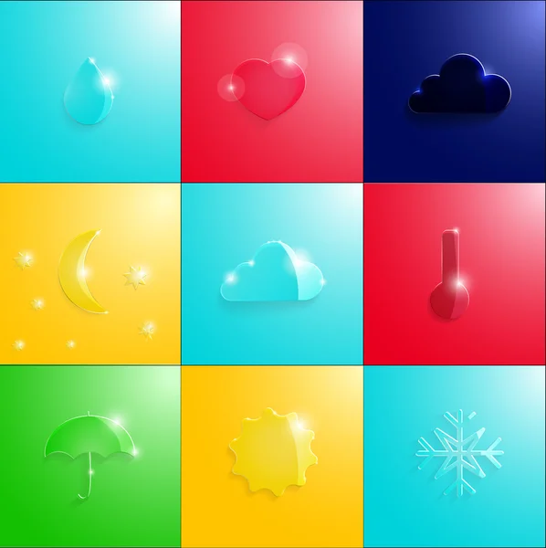 Icônes météo en verre, illustration — Image vectorielle