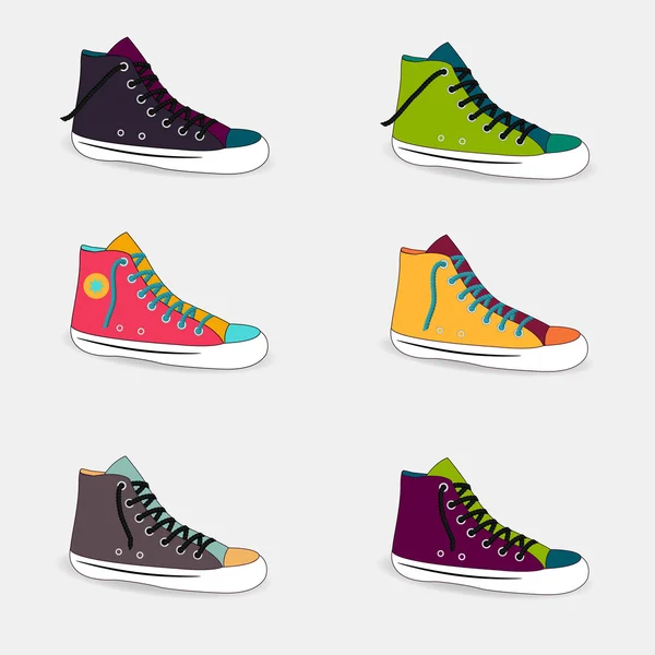 Aantal veelkleurige sneakers — Stockvector