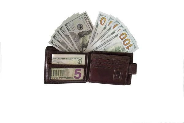 Dollars d'argent se trouve dans un portefeuille en cuir. — Photo