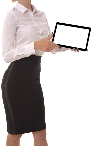 Young girl holding tablet with blank screen. — Stock Photo, Image