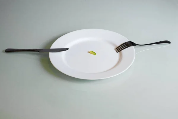 Egy kis darab étel fekszik egy nagy tányéron.. — Stock Fotó