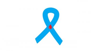 Bir damla kanla mavi kurdele, kurdele diyabet farkındalığı. Kasım ayı farkındalık kampanyaları için modern tarz logo illüstrasyonu. Tıbbi Canlandırma.