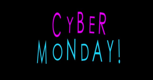 Кибер Понедельник Неон Мультипликация Концепции Продажи Кибер Понедельника — стоковое видео