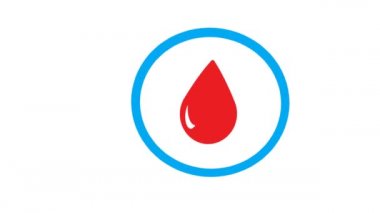 Konuşma balonunda diyabet ikonu, logo. Ortasında kırmızı kan damlası olan mavi daire. Diyabeti durdur. Tıbbi illüstrasyon, düz tasarım. Siyah arka planda izole edilmiş. Dünya Diyabet Günü