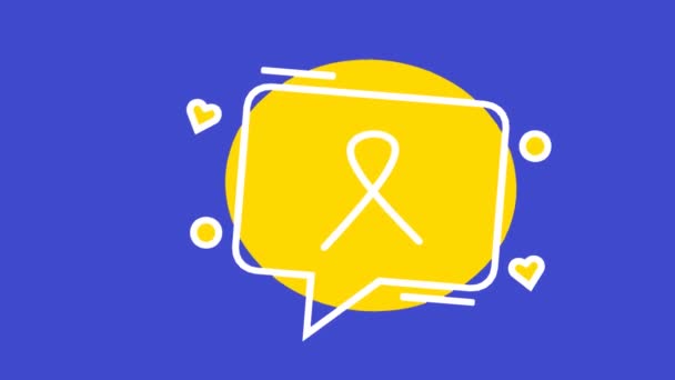 Çocukluk Kanseri Farkındalığı Konuşma Balonunda Sarı Altın Kurdele Uluslararası Çocukluk — Stok video