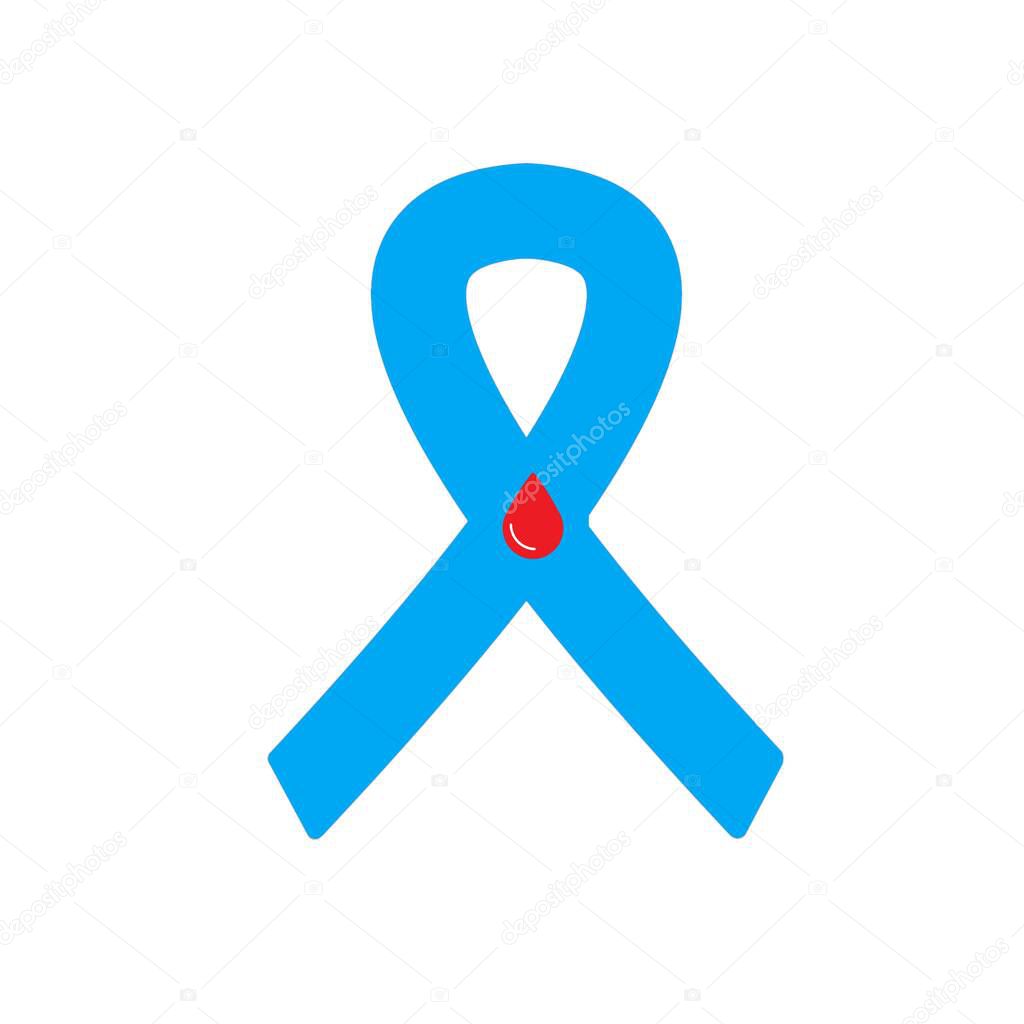 Blue ribbon diabetes awareness. Modern style logo illustration for november month awareness campaigns. Long Banner