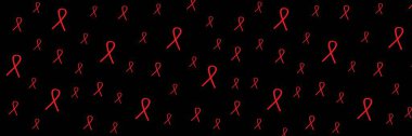 Kırmızı kurdele AIDS farkındalığı. Aralık ayı farkındalık kampanyaları için modern tarz logo illüstrasyonu. Dünya AIDS Yetimleri Günü. Dünya AIDS Günü Uzun Sancak