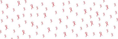 Kırmızı kurdele AIDS farkındalığı. Aralık ayı farkındalık kampanyaları için modern tarz logo illüstrasyonu. Dünya AIDS Yetimleri Günü. Dünya AIDS Günü Uzun Sancak