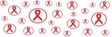 Kırmızı kurdele AIDS farkındalığı. Aralık ayı farkındalık kampanyaları için modern tarz logo illüstrasyonu. Dünya AIDS Yetimleri Günü. Dünya AIDS Günü Uzun Sancak