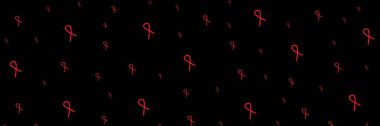 Kırmızı kurdele AIDS farkındalığı. Aralık ayı farkındalık kampanyaları için modern tarz logo illüstrasyonu. Dünya AIDS Yetimleri Günü. Dünya AIDS Günü Uzun Sancak