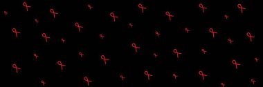 Kırmızı kurdele AIDS farkındalığı. Aralık ayı farkındalık kampanyaları için modern tarz logo illüstrasyonu. Dünya AIDS Yetimleri Günü. Dünya AIDS Günü Uzun Sancak