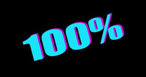 100 Procent Tekst Brandend Logo Onthullen Zwarte Achtergrond — Stockvideo