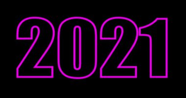 Yeni yıl 2021. Koyu arkaplan ve 2021 numara ortada. Canlandırma