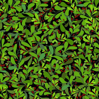 Vektör çalılığı. Kusursuz desenli yeşil çit. Süslü bitki yaprakları..