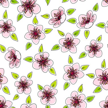 Çiçekler karikatürsüz desen, vektör illüstrasyonu