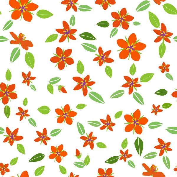 Fleurs Feuilles Pimpernel Orange Motif Plat Illustration Vectorielle Fond Pois — Image vectorielle
