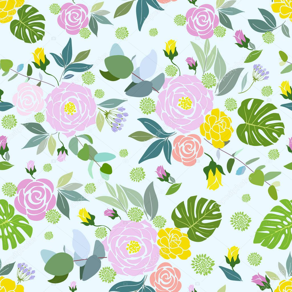 Floral background seamless pattern, vector illustration