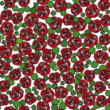 Kırmızı güller çizgi film ana hatları uygun olmayan renkli vektör çizimleri, çiçeksiz desenler