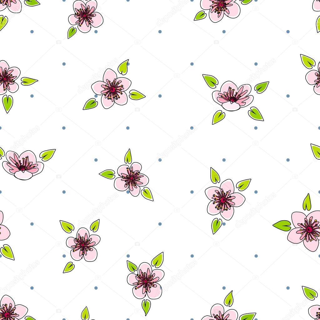 Flowers cartoon seamless pattern, vector illustration