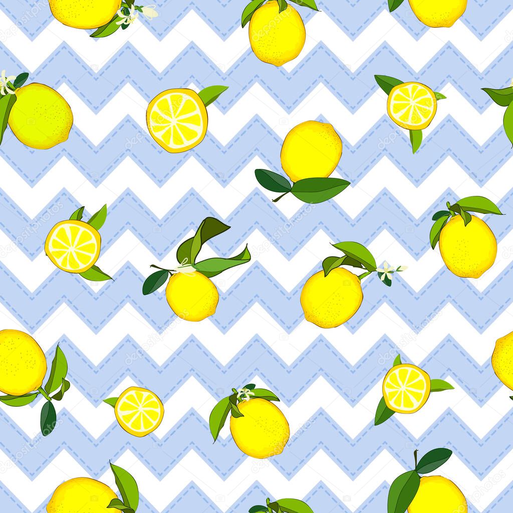 Lemons cartoon seamless pattern, vector illustration