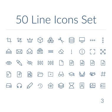 Satır simgeleri ayarlandı, elli parça, vektör illüstrasyonu.