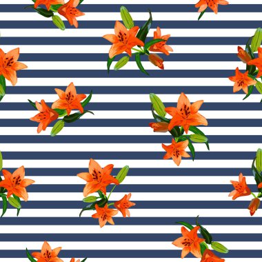 Mavi çizgili turuncu zambaklar.