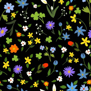Çiçekler karikatürsüz desen, vektör illüstrasyonu
