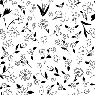 Çiçekler karikatürsüz desen, vektör illüstrasyonu