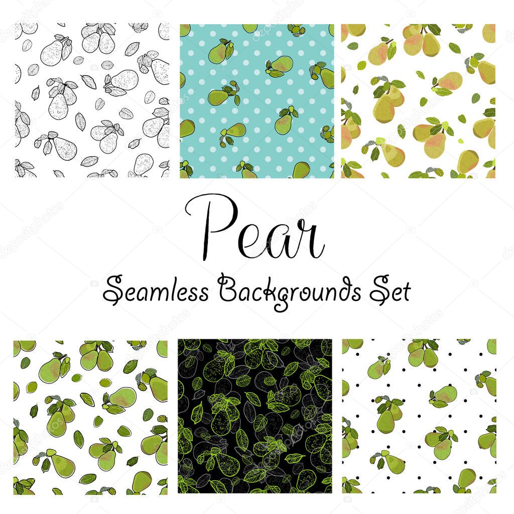 Pears Backgrounds Set, vector illustration