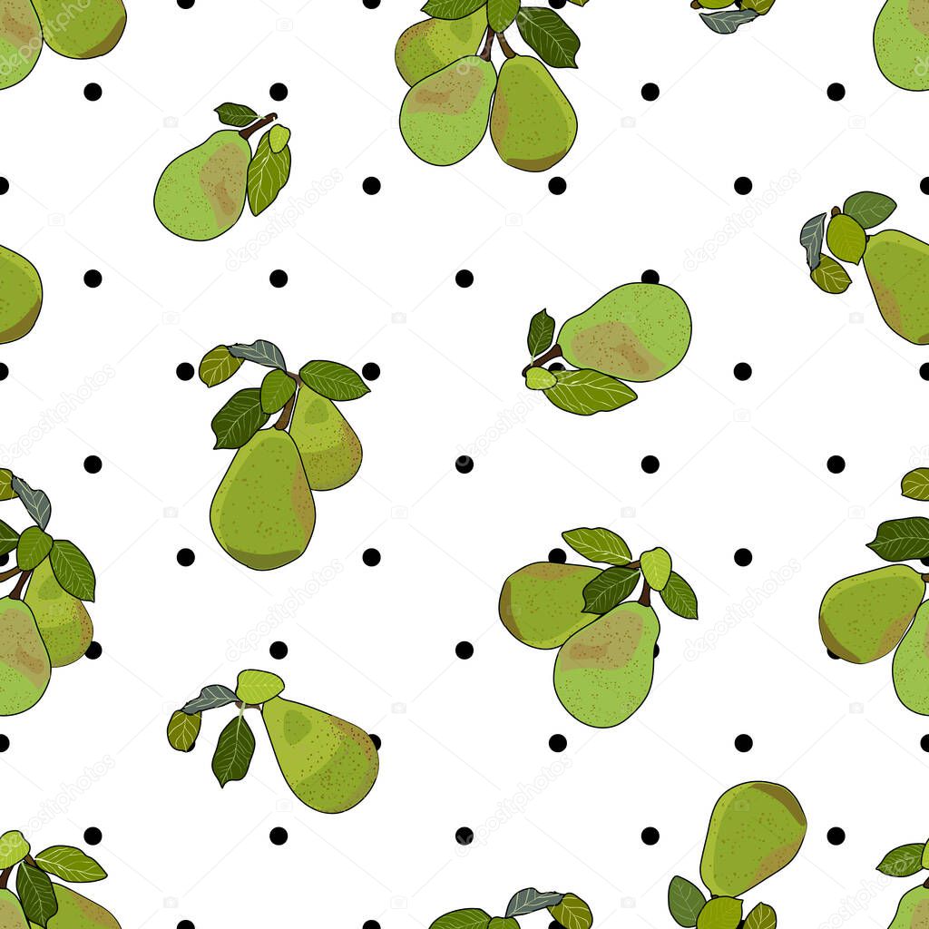 realistic Green Pears with Black Dots, vector illustration