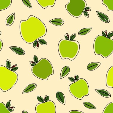 Yeşil Elmalar çizgi filmi, kusursuz desen, vektör illüstrasyonu